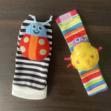 4Pcs Baby Toy 0-12 Months Baby Rattles Toys Animal Socks Wrist Strap + Rattle Baby Foot Socks Bug Wrist Strap Baby Socks New