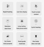 E-ACE 12V Portable Car Heating Cup 400ml Stainless Steel Touch screen Digital Display Water Warmer Bottle Thermos cup Car Kettle