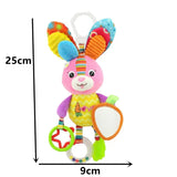 Plush Animal Wind Chime Teether Soft Hanging Crinkle Squeaky Sensory Learning Toy for Stroller Car Seat Crib Travel for Babies