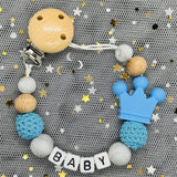 NEW Custom Personalized Name Pacifier Clip Handmade Beech Wooden Chain Silicone Crown Holder Soother Baby Teething Toy Chew Gift