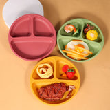 Silicone feeding set 3 cartoon bear sucker plates with spoons and forks, suitable for BPA-free tableware for children under 6 ye