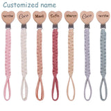 Custom Name Cloth Weaving Wooden Personalized Baby Pacifier Chain Dummy Nipple Holder Guard Teether Pendant Newborn Gift Stuff