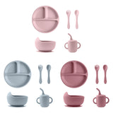New BPA Free Silicone Baby Feeding Set Sucker Bowl Dinning Dishes Plate Straw Cup Spoon Forks For Kids Children‘s Tableware