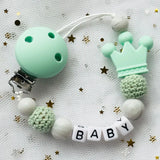 NEW Custom Personalized Name Pacifier Clip Handmade Beech Wooden Chain Silicone Crown Holder Soother Baby Teething Toy Chew Gift