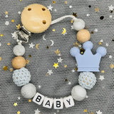 NEW Custom Personalized Name Pacifier Clip Handmade Beech Wooden Chain Silicone Crown Holder Soother Baby Teething Toy Chew Gift