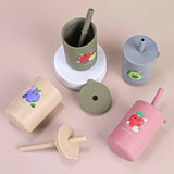 Baby Feeding Drinkware Straw Cup Baby Cartoon Learning Feeding Cup Food Grade Silicone Toddler Water Bottle Tableware BPA Free
