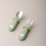 Baby panda shape silicone spoon and fork stainless steel baby feeding spoon