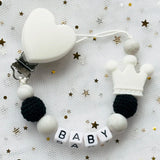 NEW Custom Personalized Name Pacifier Clip Handmade Beech Wooden Chain Silicone Crown Holder Soother Baby Teething Toy Chew Gift