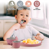 5PCS Stainless Steel Dishes Plate Baby Feeding Set With Detachable Silicone Sucker Bowl BPA Free Infant Fork Spoon Cup Gifts