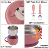 5PCS Stainless Steel Dishes Plate Baby Feeding Set With Detachable Silicone Sucker Bowl BPA Free Infant Fork Spoon Cup Gifts