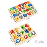 Wooden Alphabet Puzzle Matching Board, Letters Numbers Shape Sorter Montessori Educational Toy for Toddlers 1-3 Years Gift