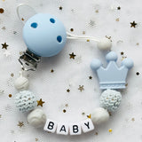 NEW Custom Personalized Name Pacifier Clip Handmade Beech Wooden Chain Silicone Crown Holder Soother Baby Teething Toy Chew Gift