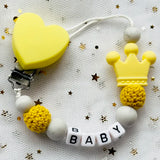 NEW Custom Personalized Name Pacifier Clip Handmade Beech Wooden Chain Silicone Crown Holder Soother Baby Teething Toy Chew Gift