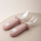 Baby panda shape silicone spoon and fork stainless steel baby feeding spoon