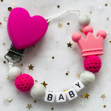 NEW Custom Personalized Name Pacifier Clip Handmade Beech Wooden Chain Silicone Crown Holder Soother Baby Teething Toy Chew Gift