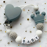 NEW Custom Personalized Name Pacifier Clip Handmade Beech Wooden Chain Silicone Crown Holder Soother Baby Teething Toy Chew Gift