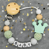 NEW Custom Personalized Name Pacifier Clip Handmade Beech Wooden Chain Silicone Crown Holder Soother Baby Teething Toy Chew Gift