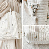 Korea Style Newborn Baby Care Diaper Bag Mummy Shoulder Bag Embroidery Quilted Stroller Diaper Storage Organizer Large Handbags