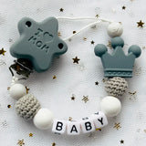NEW Custom Personalized Name Pacifier Clip Handmade Beech Wooden Chain Silicone Crown Holder Soother Baby Teething Toy Chew Gift