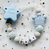 NEW Custom Personalized Name Pacifier Clip Handmade Beech Wooden Chain Silicone Crown Holder Soother Baby Teething Toy Chew Gift