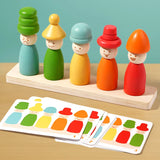 Children Montessori Educational Toys Wooden Stacker Emotion Dolls Color Cognize Puppet Matching Fine Motor Skill Training Game