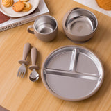 5PCS Stainless Steel Dishes Plate Baby Feeding Set With Detachable Silicone Sucker Bowl BPA Free Infant Fork Spoon Cup Gifts