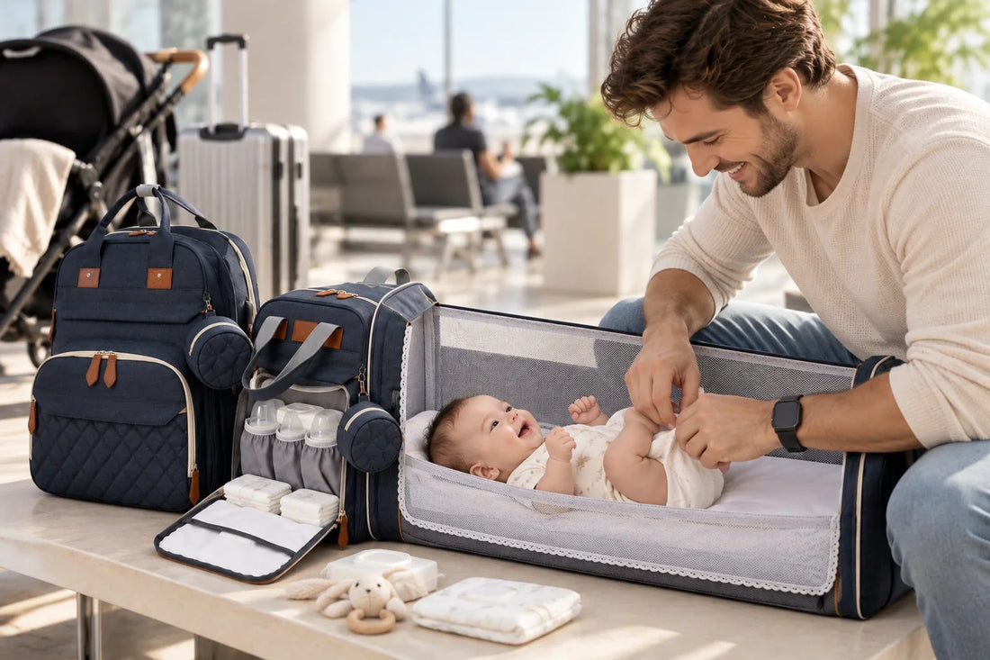 Diaper bag with changing station at the airport