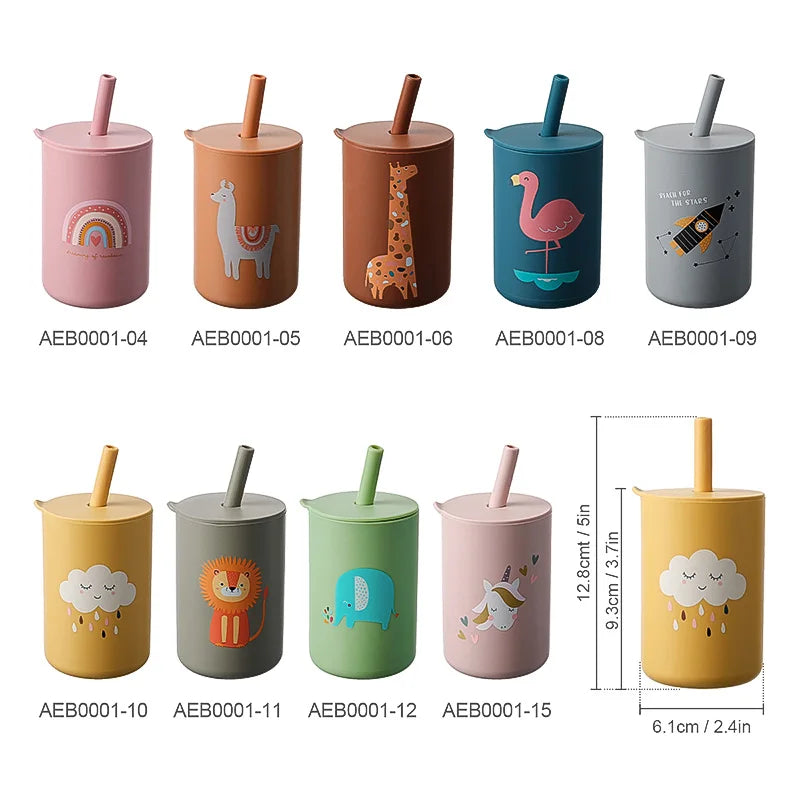 Baby Feeding Drinkware Straw Cup Baby Cartoon Learning Feeding Cup Food Grade Silicone Toddler Water Bottle Tableware BPA Free
