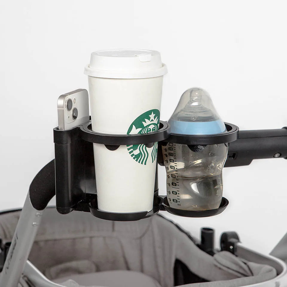 2-in-1 Stroller Cup Holder – Hands-Free Drink & Phone Holder for Easy Walks with Baby