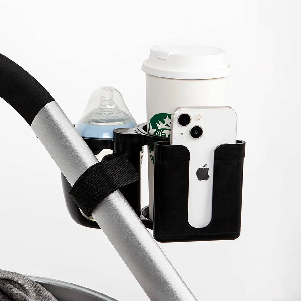 2-in-1 Stroller Cup Holder – Hands-Free Drink & Phone Holder for Easy Walks with Baby