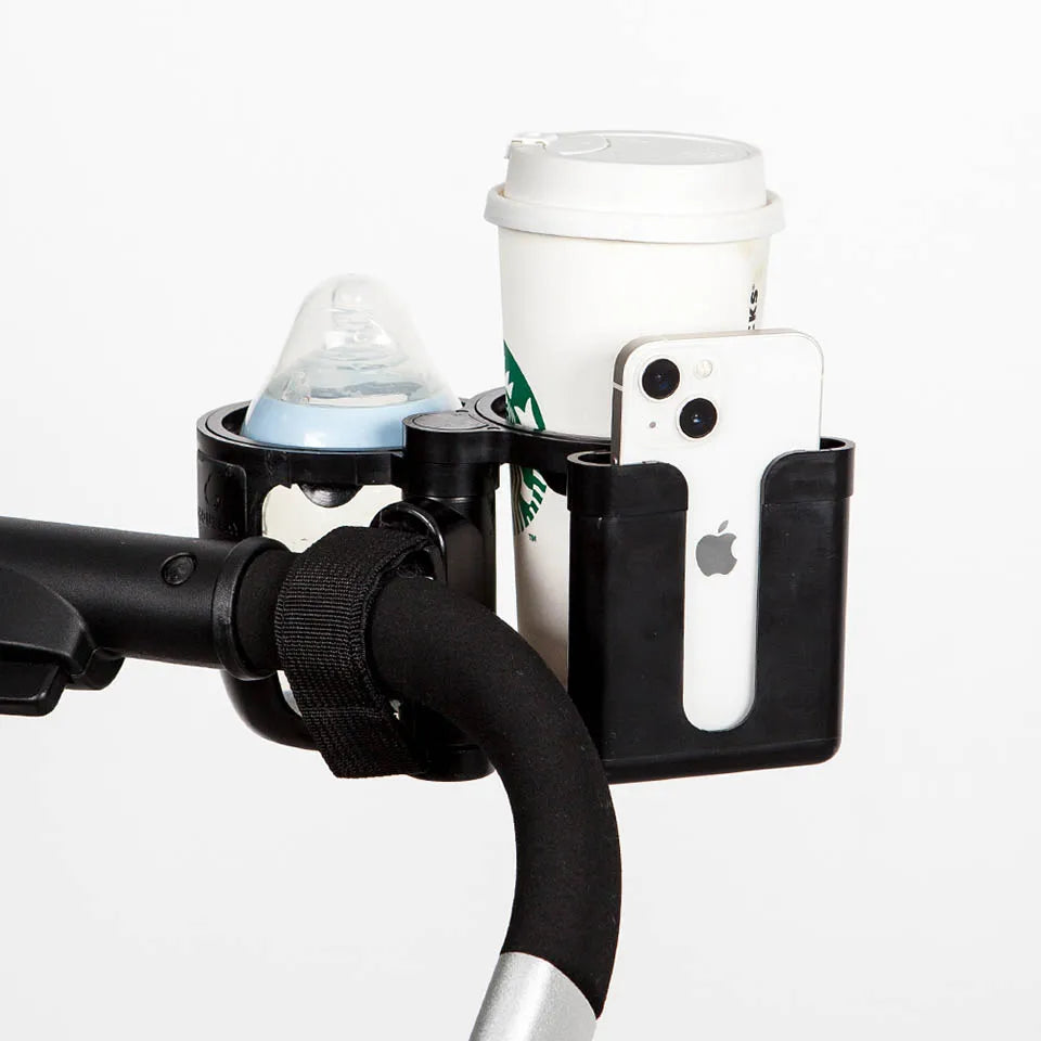 2-in-1 Stroller Cup Holder – Hands-Free Drink & Phone Holder for Easy Walks with Baby