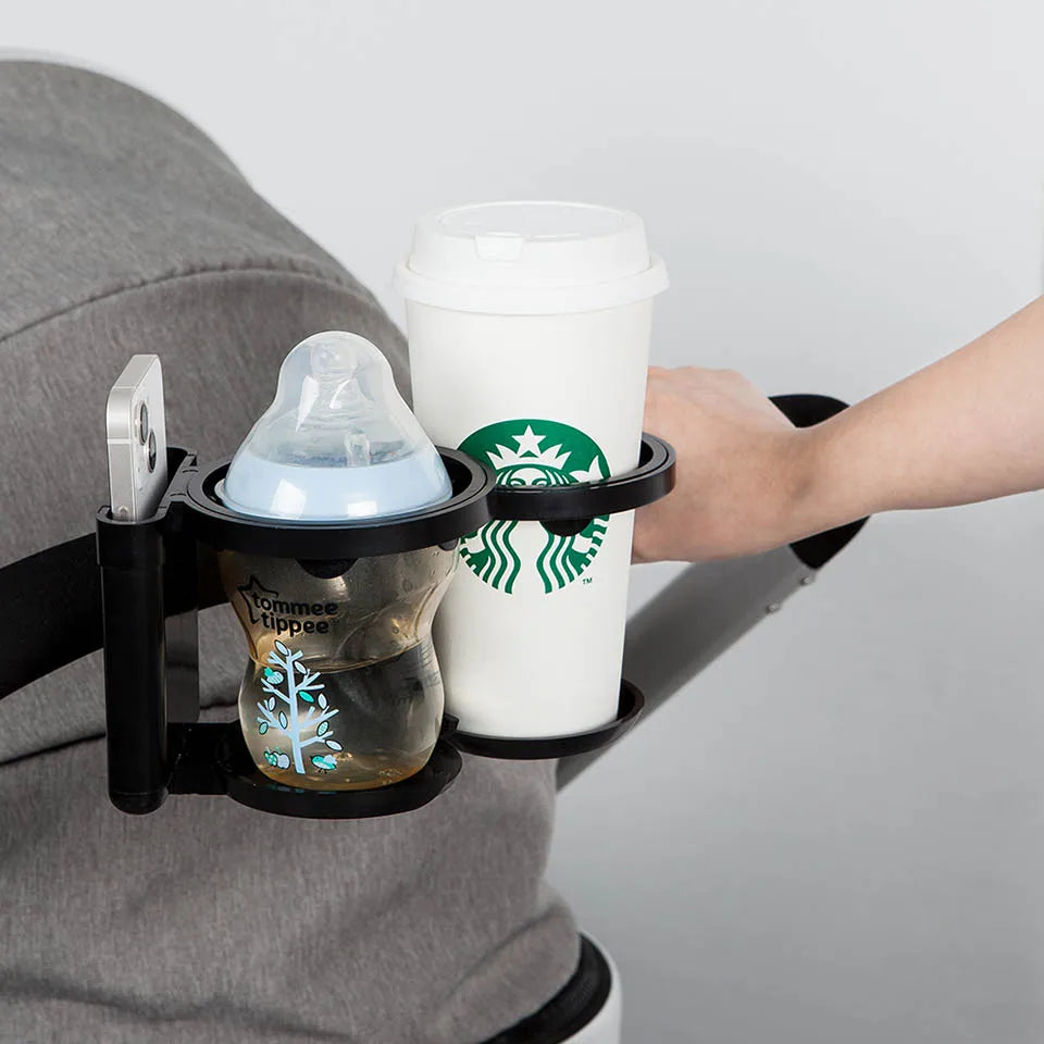 2-in-1 Stroller Cup Holder – Hands-Free Drink & Phone Holder for Easy Walks with Baby
