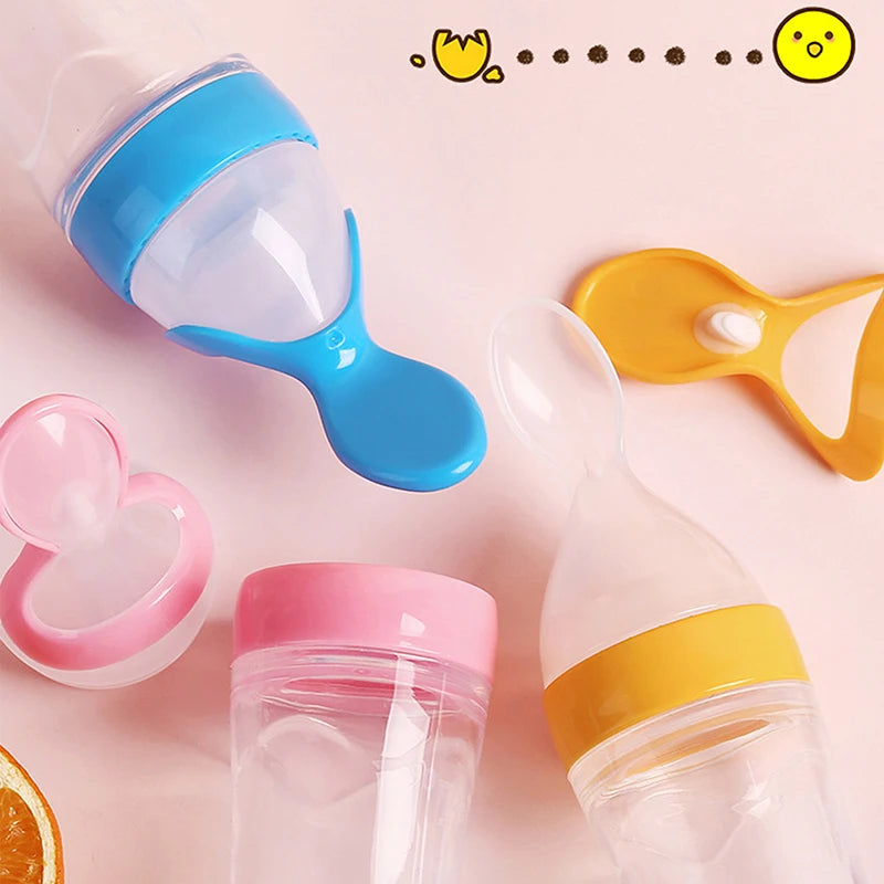 Squeezing Feeding Bottle Silicone Newborn Baby Training Rice Cereal  Food Spoon Supplement Feeder Safe Useful Tableware For Kids