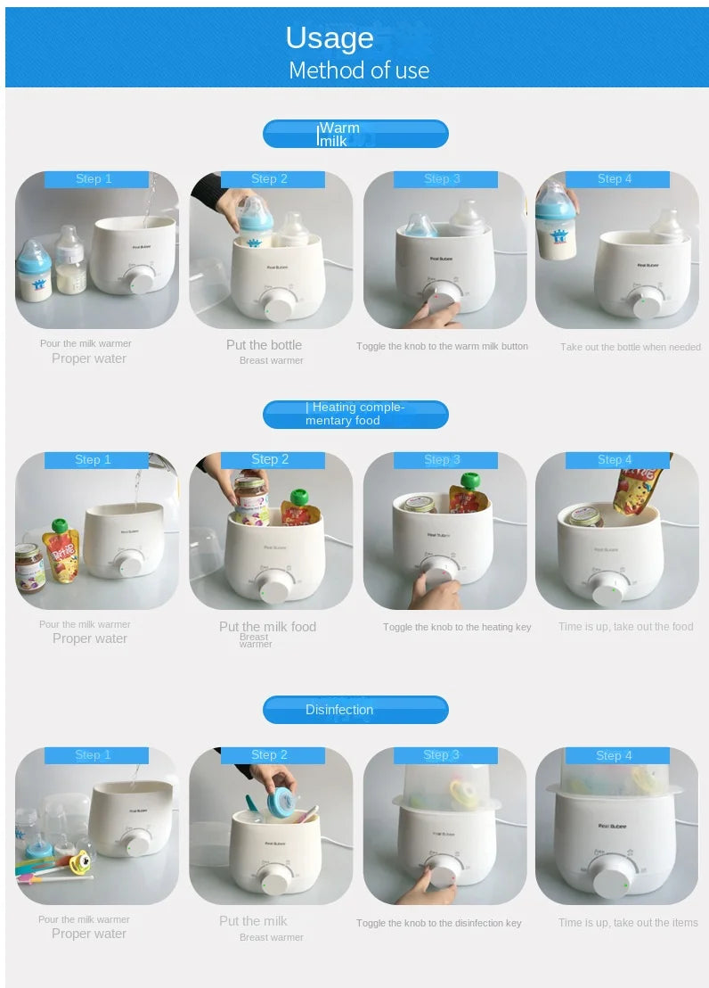 Baby Bottles Milk Warmer Food Heater Steam Sterilizer 5-Minute Fast Warming Precise Temperature Control Double Milk Warmer
