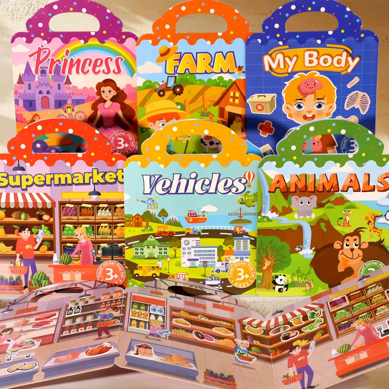 Children Portable Quiet Busy Paste A Book DIY Reusable Sticker Books Multi-scene Bubble Sticker Jelly Paste Sticker Toys