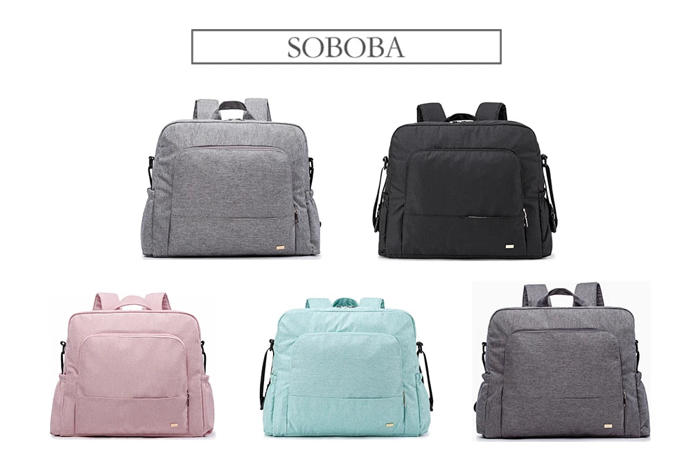 Soboba Solid Diaper Bag Fashion Waterproof Multi-functional Diaper Backpack Nursing Changing Bag for Baby Large Stylish Bag
