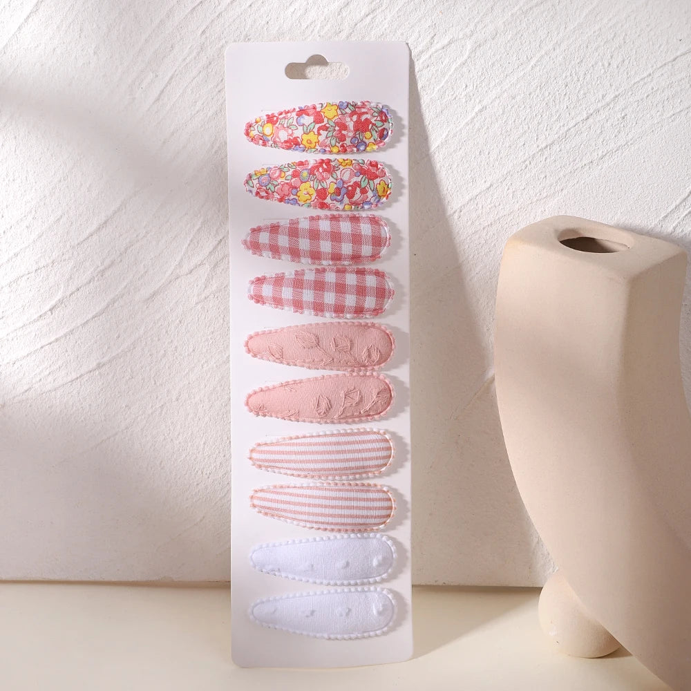 10Pcs/Lot Newborn Print Cotton Alloy Hair Bow Snap Clips Set Fabric Plaid Hairpins Girls Kids Headwear Baby Hair Accessories