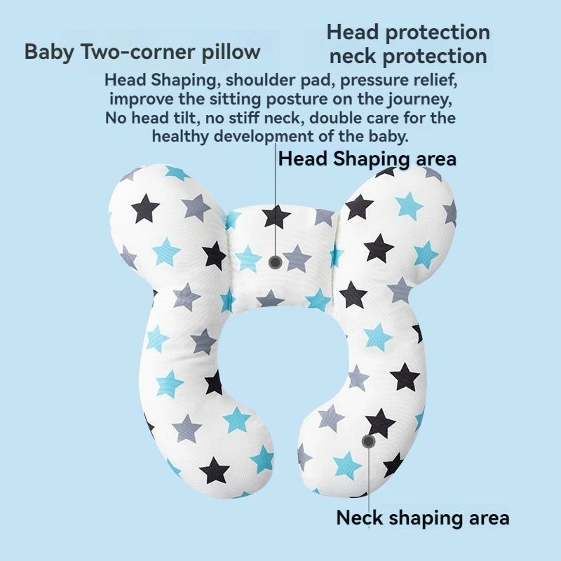 New Cartoon Children's Cotton Soft U-shaped Sleeping Pillows Baby Stroller Children's Pillow Baby Functional Stroller Pillow
