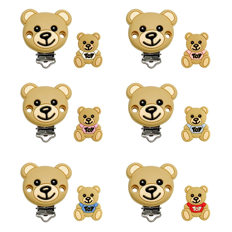 1set Toy Bear Silicone Pacifier Clip Pacifier Chain Holder Soother Nursing Clips BPA Free Pacifier Chain Accessories