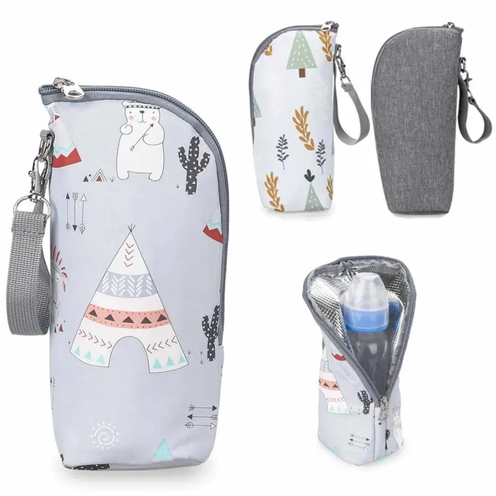 Baby Bottle Warmer Bag Portable Infant Feeding Bottle Aluminum Foil Insulation Outing Stroller Hanging Bag for Storage Cups