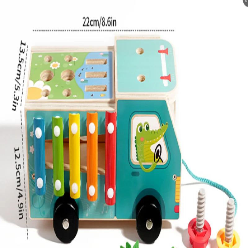 Montessori Farm Truck Activity Toy – Wooden Hammer, Sorting & Sensory Learning Toy for Toddlers