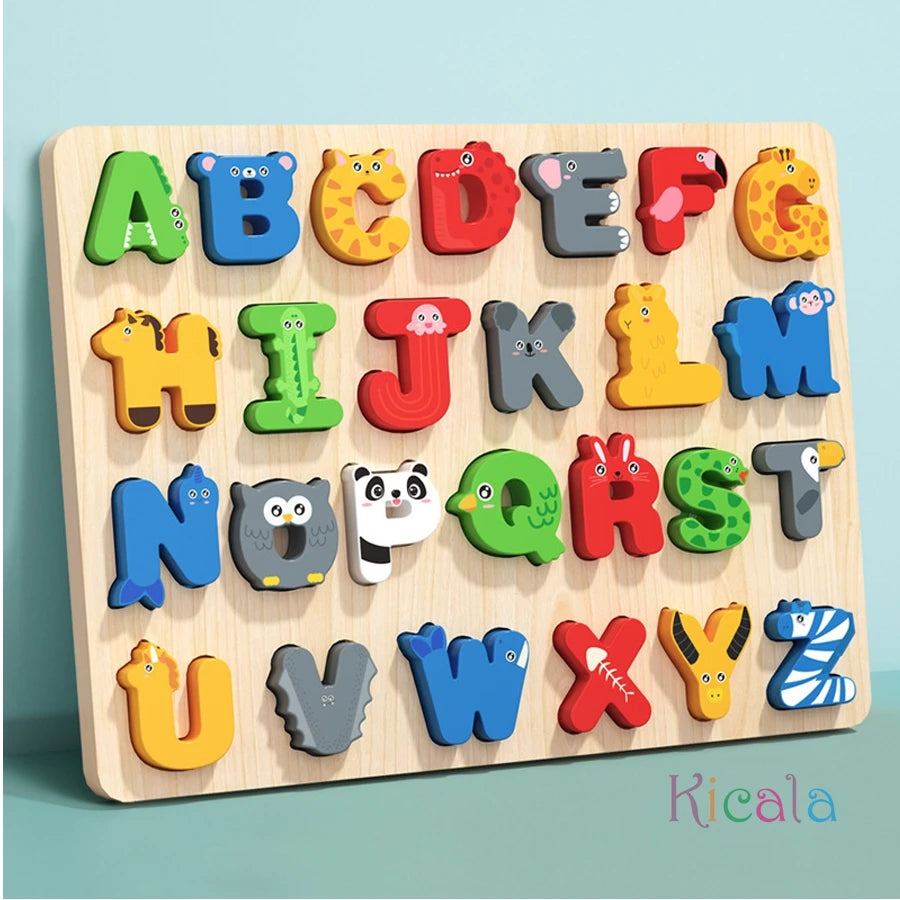 Wooden Alphabet Puzzle Matching Board, Letters Numbers Shape Sorter Montessori Educational Toy for Toddlers 1-3 Years Gift