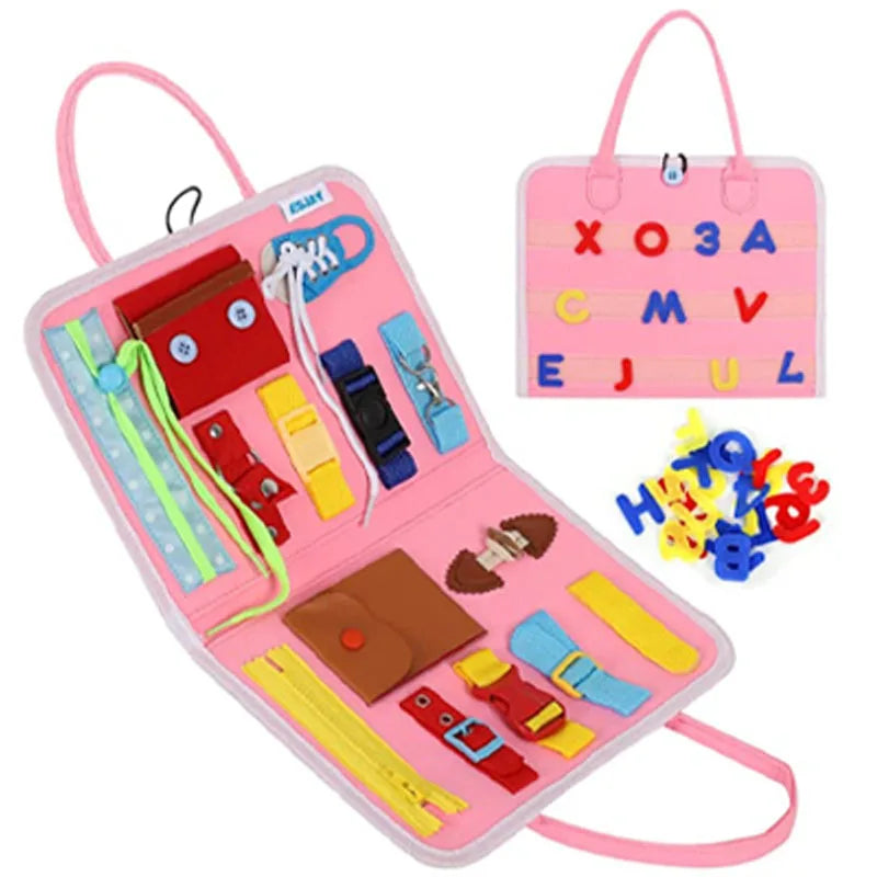 Montessori Busy Board for Toddlers | Foldable Sensory Activity Travel Toy