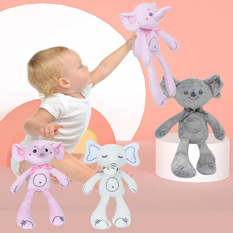 Cartoon Animal Stuffed Baby Toy with Hanging Rattle Soft Plush Wind Chimes Gift for Bed Crib Car Seat Travel Stroller