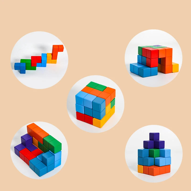 Montessori Soma Cube Puzzle for Kids | 3D Wooden Brain Teaser Toy