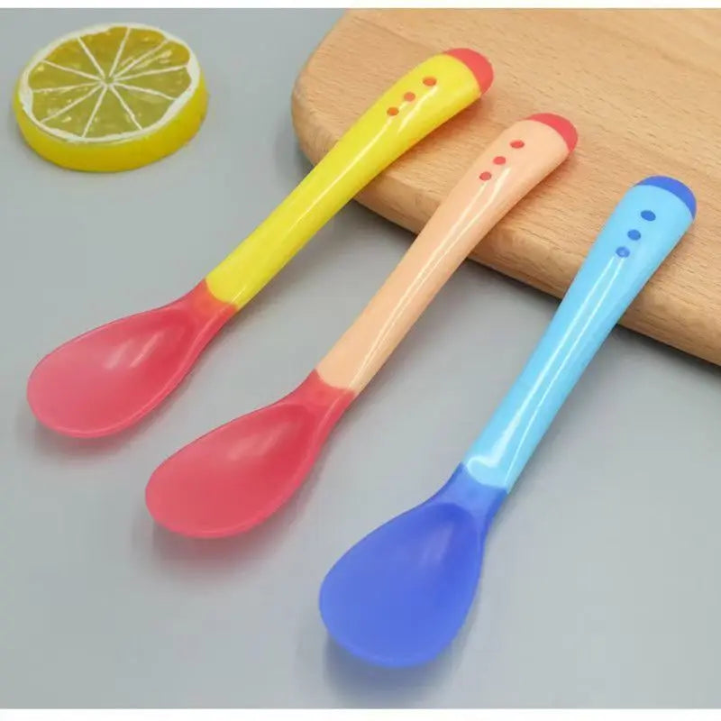 3PCS Baby silicone spoon temperature-sensing spoon set, children's water and medicine feeding and complementary food spoon