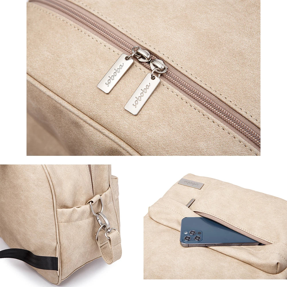 Soboba Solid Fashion Diaper Backpack for Baby Care Waterproof Multi-function Nappy Changing Bag for Mother Stylish Diaper Bags