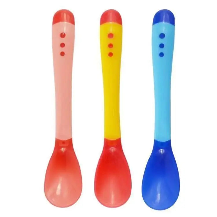 3PCS Baby silicone spoon temperature-sensing spoon set, children's water and medicine feeding and complementary food spoon