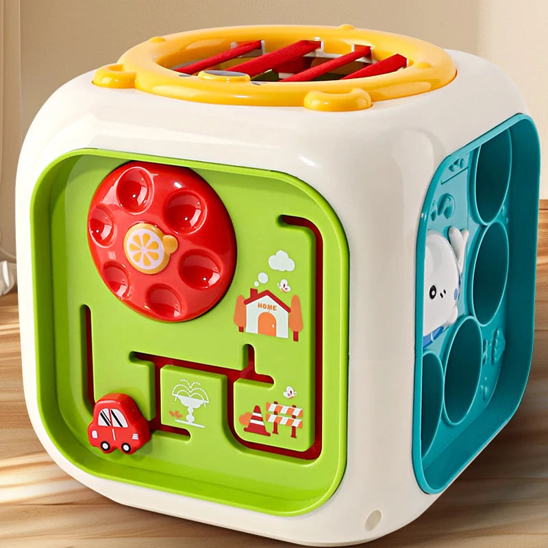 6 In 1 Activity Cube For Babies And Toddlers With Music And Light - Montessori Shape Sorter Learning Toy 1-3 Car Seat Travel Toy