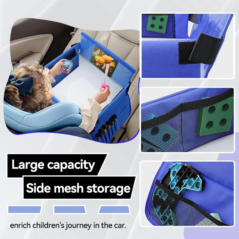 Kids Travel Seat Tray for Car Children's Toy Storage Table Drawing Board Safety Tray Dining Beverage Rack Road Trip Activities